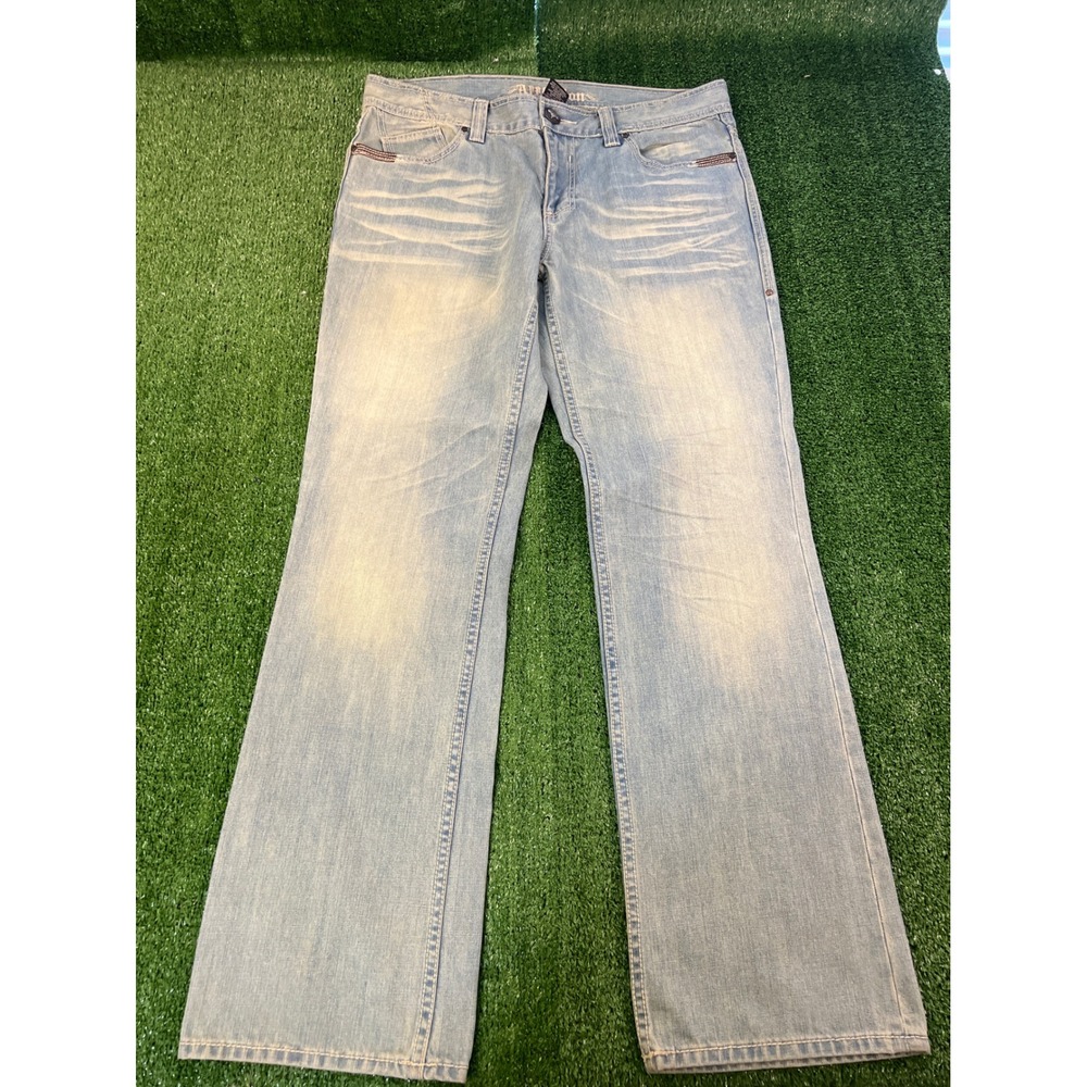 Affliction Mens 38 Y2K Light Wash Straight Leg Denim Jeans Embroidered Pockets